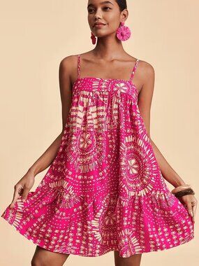 Pink Printed Mini Sundress with Spaghetti Straps